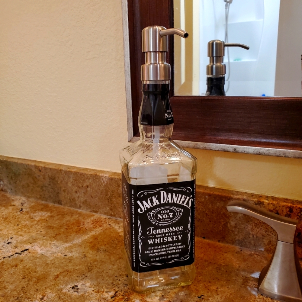 Upcycled Jack Daniels Tennessee whiskey bottle soap dispenser